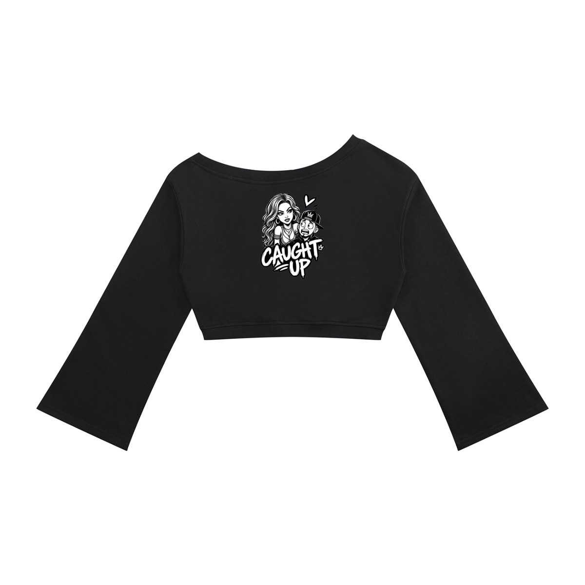 streetwear,womens,off,shoulder,top,caught,up,cropped,long,sleeve,comic,art,love,is,a,trap