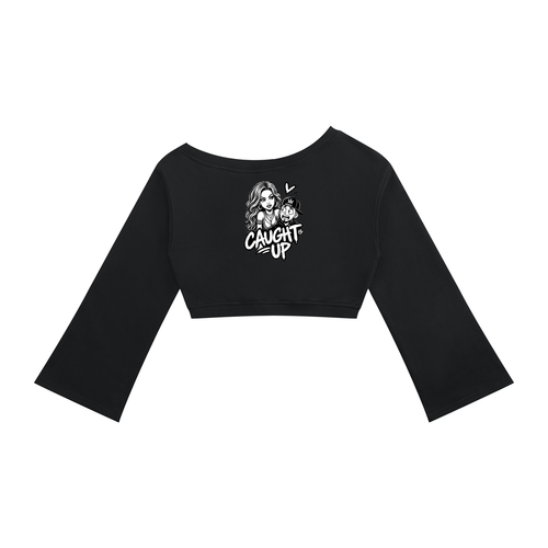 streetwear,womens,off,shoulder,top,caught,up,cropped,long,sleeve,comic,art,love,is,a,trap