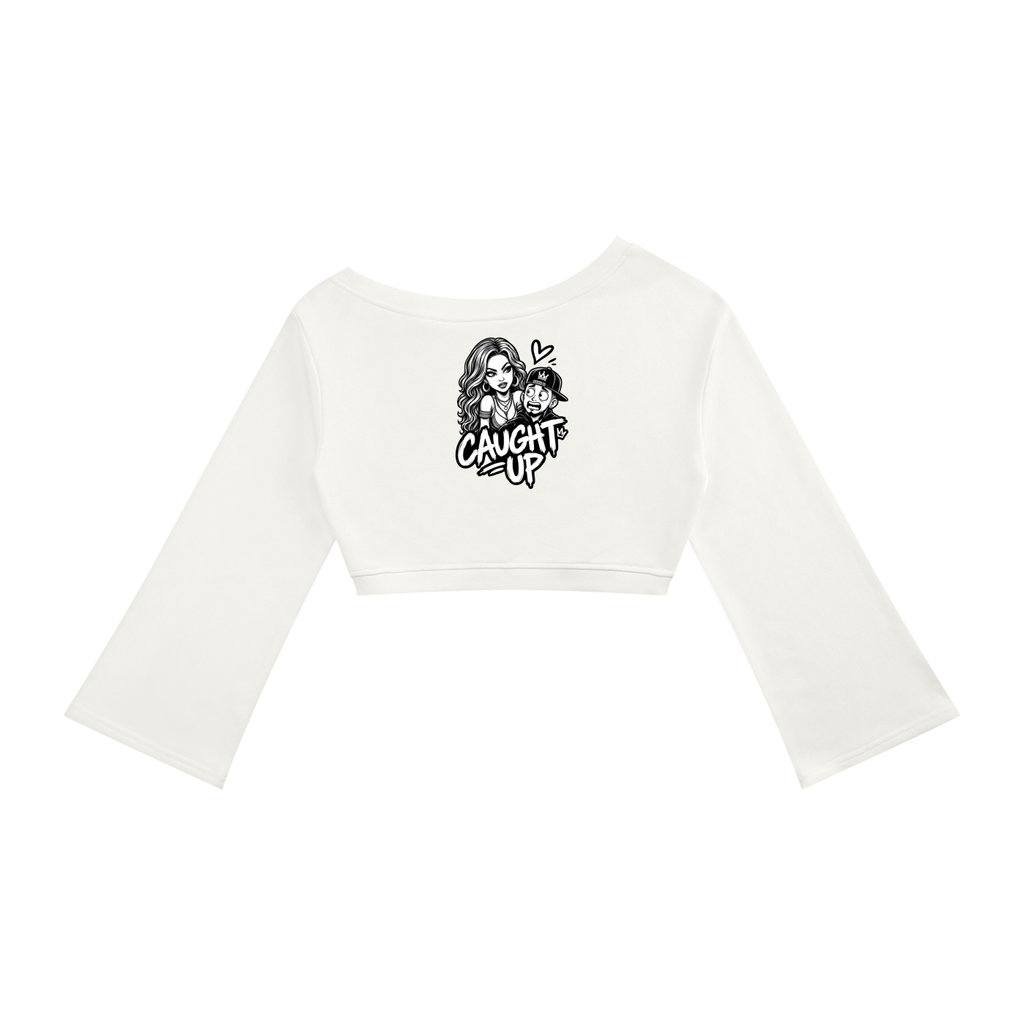 streetwear,womens,off,shoulder,top,caught,up,cropped,long,sleeve,comic,art,love,is,a,trap